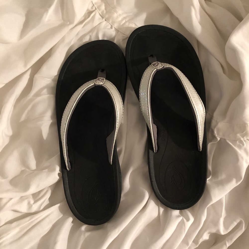 New OluKai Silver Flip Flops